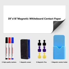GMEHAR Magnetic Whiteboard Contact Paper, 39” x 18” Adhesive Dry Erase White Board for Wall,Peel and Stick Magnet Wallpaper for Home, Fridge, Kid’s Playroom, Office, Classroom