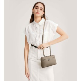 KALIDI Women's Shoulder Bag, Smaller, Cross-body Mini Bag, Stylish Girls Bag, Waterproof, Lightweight, Simple, Plain, Large Capacity, Leather, Shoulder Strap, 2 Zippers Included (Khaki), Khaki