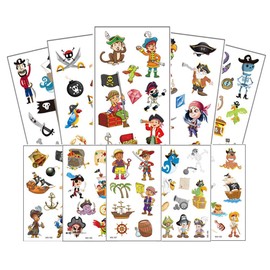 10 Hojas Tatuaje Pirata Niños, Falso Tatuaje Temporal Pegatinas para Chicos Niñas niños Pirata Juegos Infantiles Fiesta de cumpleaños Regalo piñata, Artículos de Fiesta Pirata cumpleaños