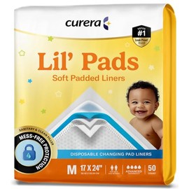 Curera Lil' Pads Premium Soft Padded Liners 17”x24” [50-Count] Disposable Ultra Absorbent Baby Changing Pads
