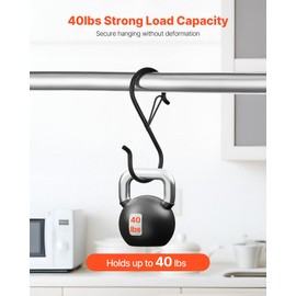 VEVOR S Hooks 36 Pack, 39.68 LBS Capacity for Bars up to 0.85 Inch, S Shaped Hooks with Safety Buckle, Heavy Duty Metal Hangers for Plants, Jeans, Clothes in Garden, Closet, Kitchen, Bedroom, Black