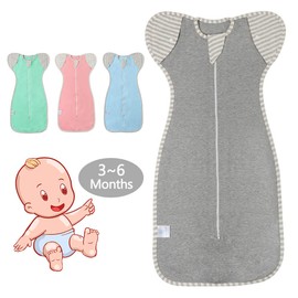 NARUTOO Swaddle Wrap for Baby, Baby Cotton Sleeping Bag, Multifunction Cuff Removable Baby Blanket, Suit for Kids Aged 3-6 Months (Gray)