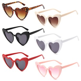Atuoxing Pack of 6 Heart Sunglasses, Magic Colours Party Glasses, Funny Heart Glasses for Children, Adults, Sunglasses Heart Shape for Carnival Photo Props Festival Party Glasses, ['red', 'pink',