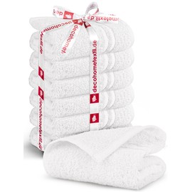 DecoHomeTextil Hand Towel Set of 6 Guest Towels in White, 100% Cotton, High Quality, Cuddly Soft and Absorbent