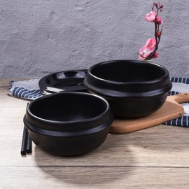 Swlthwen Korean Stone Bowl with Tray, Premium Ceramic Hot Pot for Bibimbap Soup, 27oz Small