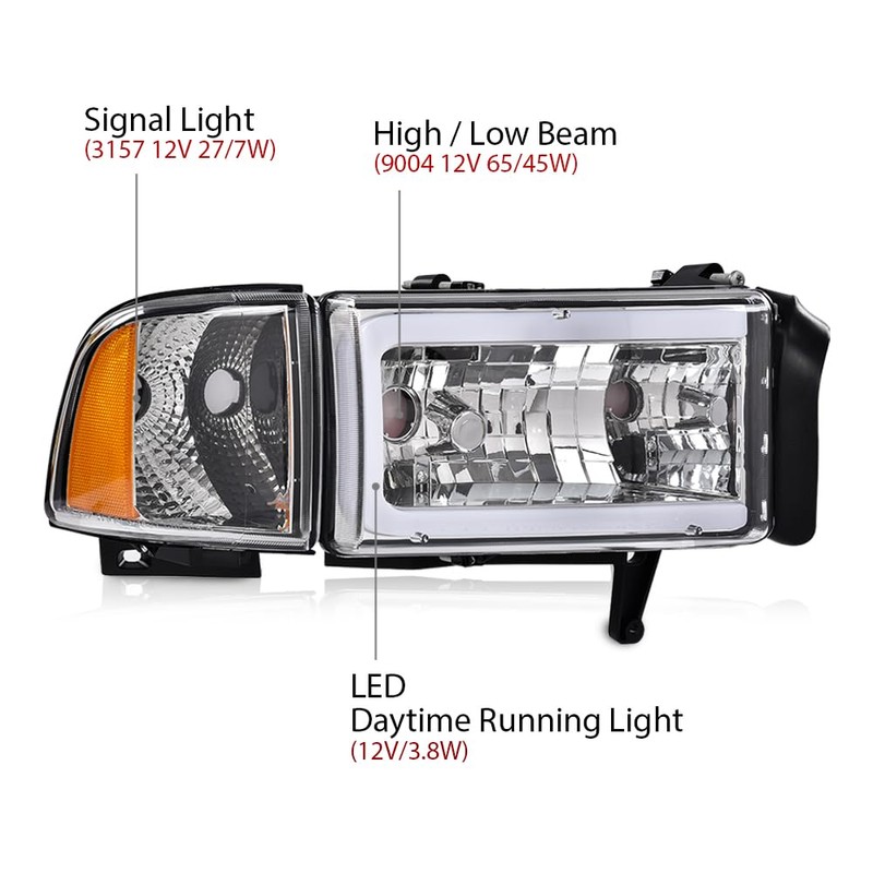 G-PLUS LED C Light Bar Headlights Assembly Fit Dodge Ram