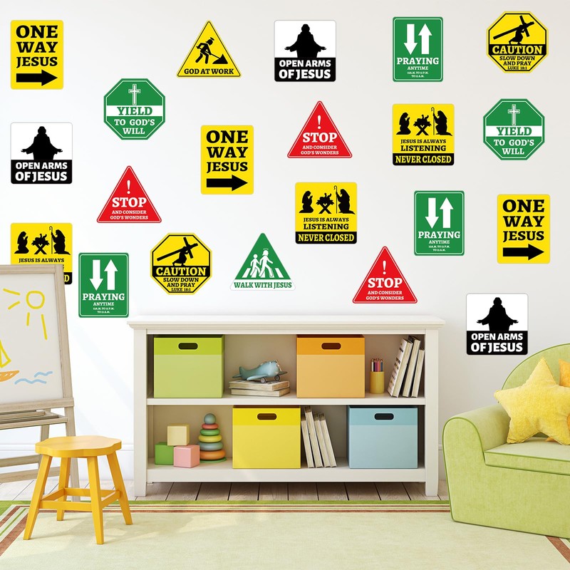 27PCS Religious Cutouts Jesus VBS Construction Traffic Road Sign for