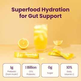 Blume New SuperBelly Gut Health and On-The-Go Hydration Packets, Sugar-Free, with Prebiotics, Probiotics, Apple Cider Vinegar, Vitamin C, and Electrolytes, Lemon Ginger, 15 Sticks
