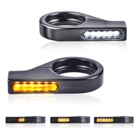 Motorcycle LED Turn Signals Flowing Running Lights for 39-41mm Front Fork Mount Universal Sequential Amber Light indicators Compatible with Harley Sportster Dyna Road King Honda Yamaha Bobber Chopper