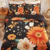 EVENHUG Floral Quilts Set Queen Size Black Sunflower Bedding Set