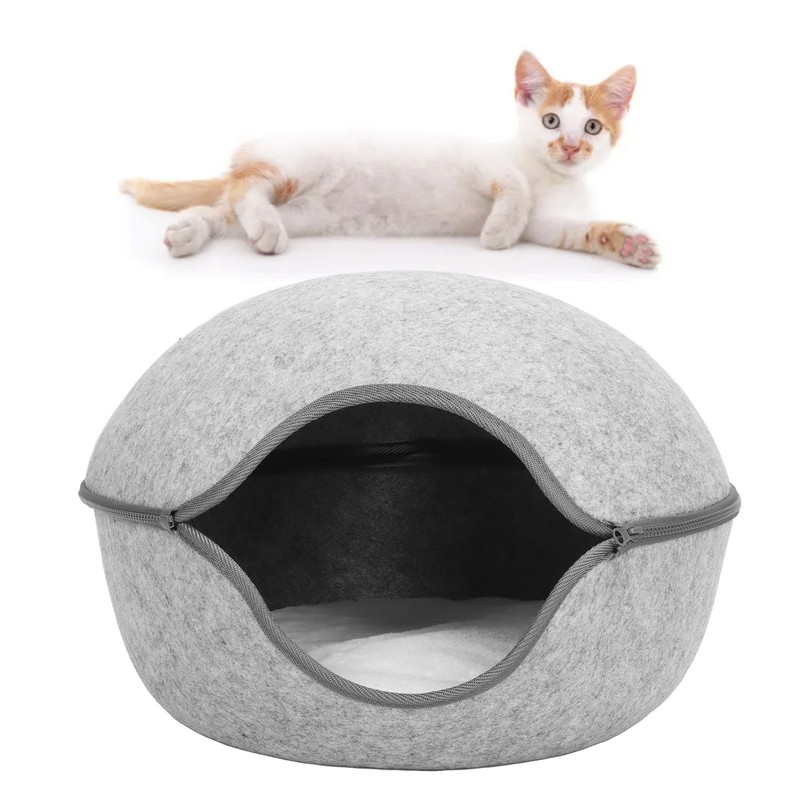 Cat Cave Bed Detachable Washable Semi Enclosed Felt Kitten Hideout