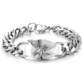 COOLSTEELANDBEYOND Gothic Punk Stainless Steel Mens Embossed Flying Eagle ID Identification Curb Chain Bracelet
