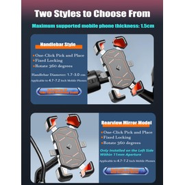 IASJKI Motorcycle Phone Mount for Peugeot Geopolis 300 2012, Ultra-Stable 360° Rotation Phone Holder, Adjustable Vibration Damping Handlebar Rearview Mirror Mount Clamp,Rearview Mirror Style-Black