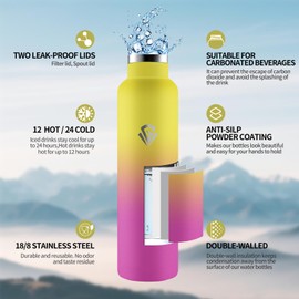 Thermos Flask, 1000 ml, BPA-Free, Stainless Steel, Leak-Proof Insulated Flask, Double-Walled, Stainless Steel, Thermos Flask with Straw, Suitable for Carbonated Drinking Bottle