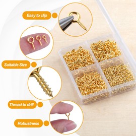 GOLD DEER 600 Pcs 3 Sizes Small Screw Eye Pins for Jewelry Making & DIY Crafts Tiny Eye Hooks & Screw Eyes for Crafts Mini Screw Eyes Pin Hook Self Tapping Screw Eye Hooks,Gold