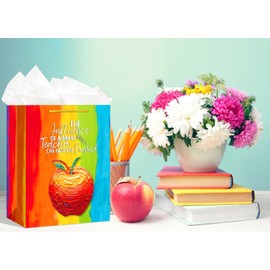 FLYAB Teacher Appreciation Gift Bag with Tissue Paper 11.5" Teacher Gift Bag with Handle End of Year Teacher Gifts for Graduation Teachers Appreciation Day Retirement Christmas Gifts for Teacher