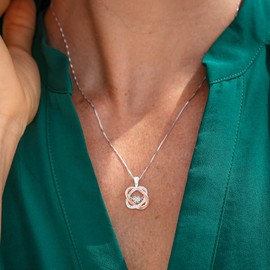 Diamond Pendant Necklace Dancing Diamond Knot 1/10 cttw 2-Tone Silver and 14kt Rose Gold Plate- 18 Inch Chain