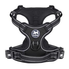 PoyPet No Pull Dog Harness, Reflective Vest Harness with 2 Leash Attachments and Easy Control Handle for Small Medium Large Dog(Black,S)