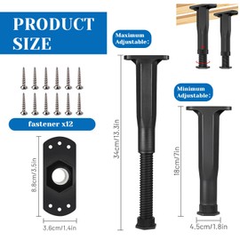 2pcs Adjustable Height Center Support for Bed Frame, Bed Support Legs, Bed Frame Center Support for Furniture (2Pcs, 18-34 cm)