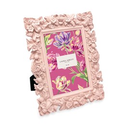 Laura Ashley 4x6 Pink Floral Textured Hand-Crafted Resin Picture Frame with Easel, for Tabletop & Wall Display, Decorative Floral Design Home Décor, Photo Gallery, Art & More (4x6, Pink)