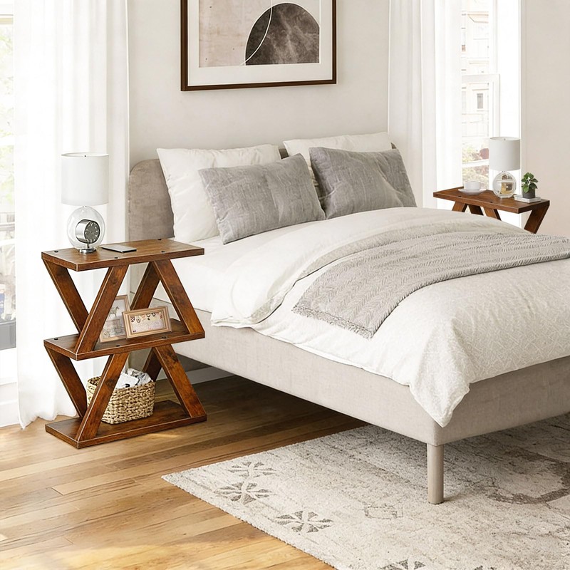 ZIIWIND 3 Tier Side Table with Side Guard Rails &