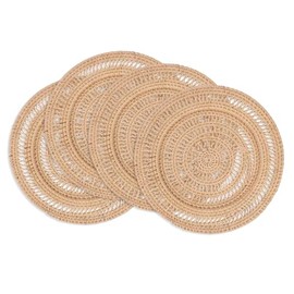 Fennco Styles Rustic Rattan Decorative Charger Plates 13" Round, Set of 4 - Natural Handwoven Charger Plates for Banquets, Family Dinners, Special Events and Home Décor