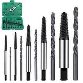 Screw Extractor Set Left Extractor Screw Extractor Screw Extractor Tap Cutter Set Left Extractor for M3-M12 & 1/8"-1/2" Including Tap Wrench & Drills 11 Pieces Extra Long 195 mm