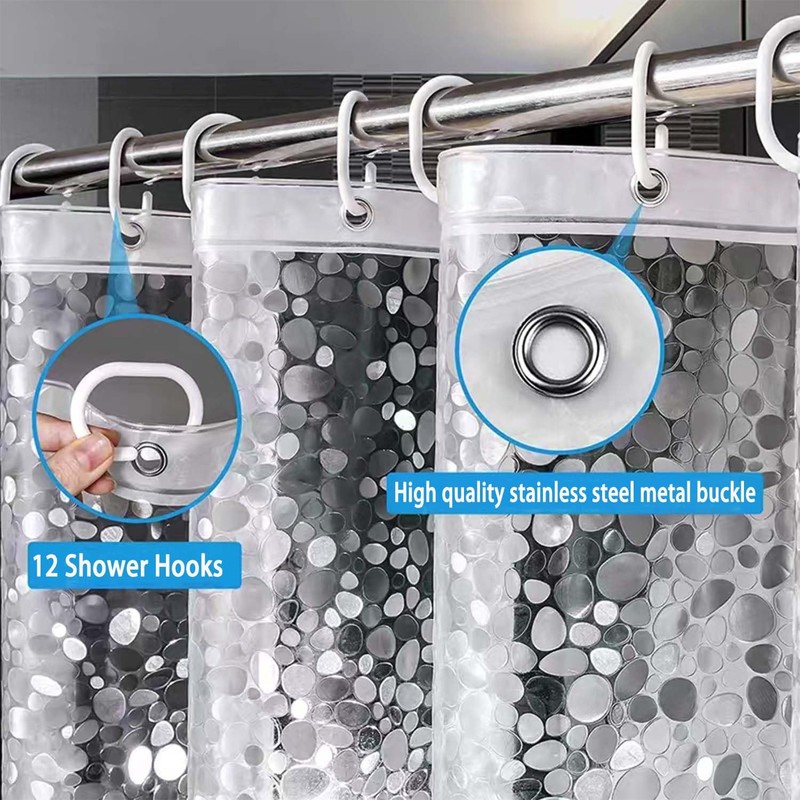 Clear Heavyweight PEVA Shower Curtain Liner, Waterproof with Rustproof Metal