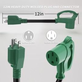 PlugSaf 12 inch RV 50 Amp to 110 Adapter, 10/3 Gauge Heavy Duty RV Electrical Adapter for Camper 1 FT, NEMA 5-15P to NEMA 14-50R, STW 10AWG 15A 125V 1875W, Green-Black, ETL Listed