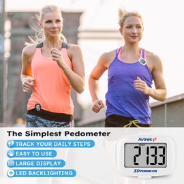 Clip-On Pedometer, Portable Step Tracker, Simple 3D Small Step Counter for Walking with Clock and LED Backlight (White)