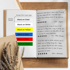 6X Replace for DYMO Label Maker Refills D1 1/2 Inch x 23Ft Black on Colored | Yellow/Red/Blue/Green/Clear/White, Compatible with Dymo D1 Label Tape