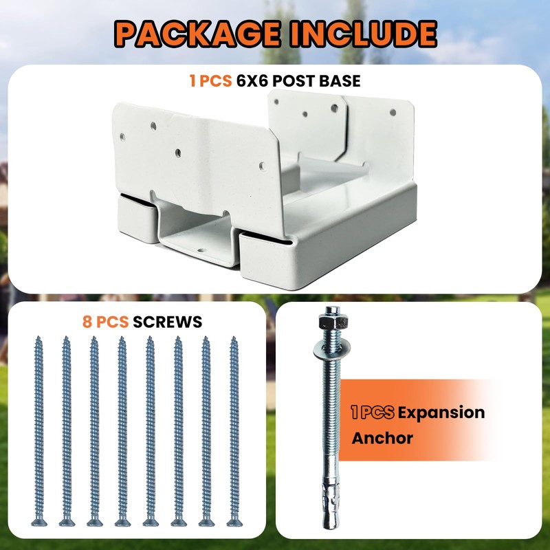 1PCS 6x6 Post Base for Concrete Heavy Duty White E-Coated