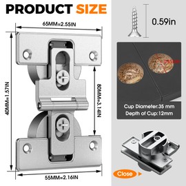 Mdkave 180-Degree Foldable Door Hinges,Bifold Door Hinges,Double Cup Concealed Hinge for Cabinets,Closet and Furniture(Zinc Alloy 4 Pack)