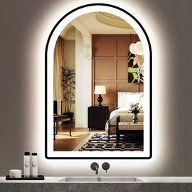 THEKLA 30x20 Inch Bathroom Black Arch Vanity Mirror with Light Black Frame Arch LED Mirror for Bathroom Wall Arched Lighted Mirror AntiFog Dimmable 3Color Black Framed Arch Smart LED Light up Mirror