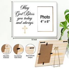 Baptism Photo Frame, Baptism Gifts Christening Gift for Boys Girls, First Communion Gifts, May God Bless You Today and Always Wooden Picture Frames, Photo 4 x 6 Inches
