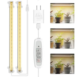 Mosthink LED Plant Grow Light Strips Full Spectrum for Indoor Plants with Auto ON/Off Timer, 48 LEDs / 4 Dimmable Levels, Sunlike Grow Lamp for Hydroponics Succulent, 2 Pack