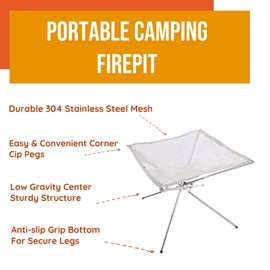 eBoutik - Portable Steel Mesh Camp Fire Pit for Wood Burning - Collapsing Folding Legs & Carry Bag Firepit for Xmas, Beach, Camping, Winter Bonfires or Home Gardens