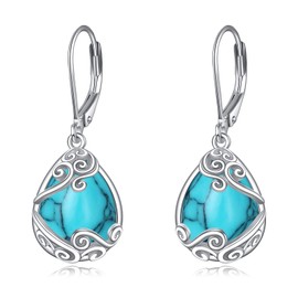 Moonstone Earrings for Women 925 Sterling Silver Filigree Moonstone Drop Earrings Leverback Jewellery Gifts, Sterling Silver, Turquoise