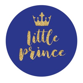 MAGJUCHE Royal Blue Little Prince Crown Stickers, Gold Glitter Boy Baby Shower or Birthday Party Circle Sticker Labels, 2 Inch Round, 40-Pack