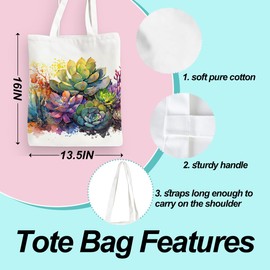 Watercolor Cactus Canvas Tote Bag for Women, Gardening Gifts Friendship Christmas Birthday Gifts for Girls Cactus Lovers Teacher, Cute Lovely Succulent Tote Bag Travel Beach Reusable Grocery Bags
