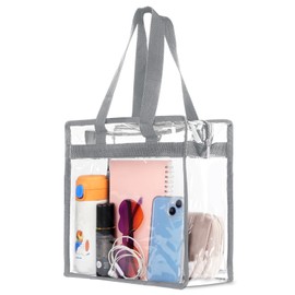 Hoiny Clear Bag for Stadium Events Approved, 12x6x12 Large Transparent Tote Bag with Zipper for Gym Concert Sports Festivals (Gray)