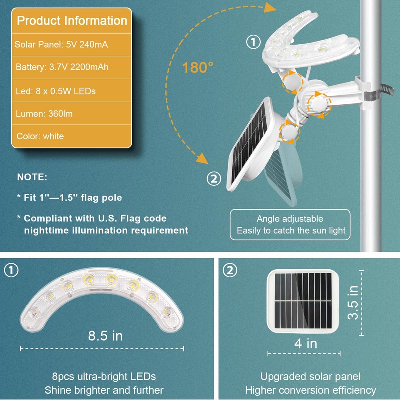 2 in 1 Flag Pole Light Solar Powered with Transfer