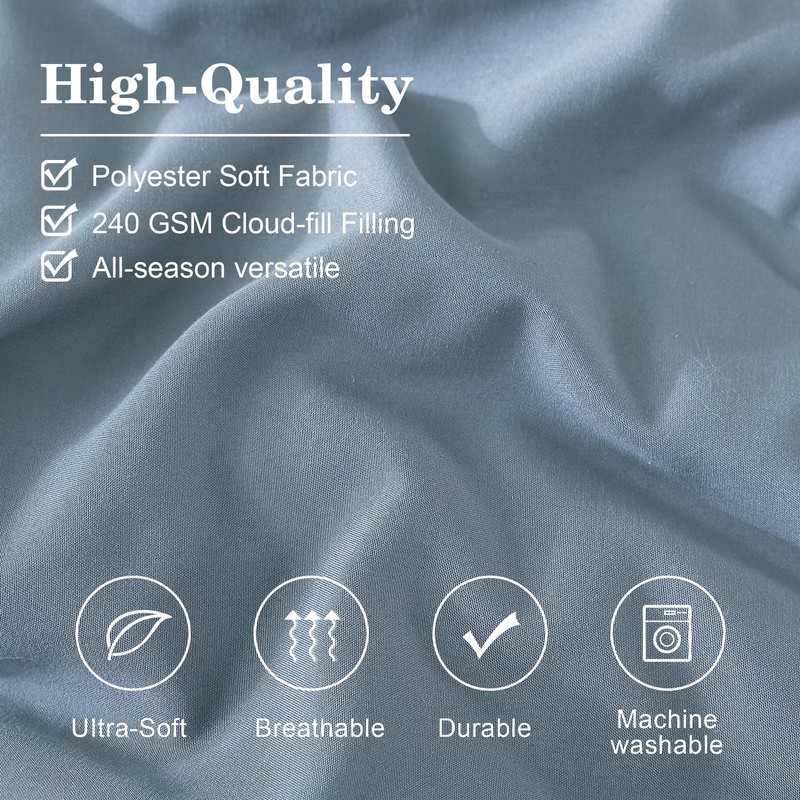 Monbix Full Comforter Set - 7 Pieces Dusty Blue Bed