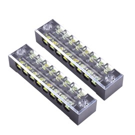 Skweawert 2 PCS 8 Positions Dual Rows 600V 25A Screw Terminal Junction Block, Cable Wire Barrier Block Terminal Strip with Cover Used for Electrical Project, TB-2508