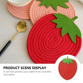 Hemoton Car Coasters Cute Woven placemats Placemat Strawberry Shape Table Mats Cup Coasters Non for Kitchen Dining Table Decoration Woven Table mats Red hot Pot Trivet Car Coasters Teapot