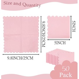 HEIPINIUYE 50 Pieces 3-ply Light Pink Napkin Disposable Scalloped Cocktail Napkins Beverage Napkins Dessert Napkins Paper Napkins for Wedding Birthday Party Paper Dinner Napkins