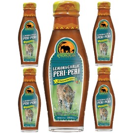 Lemon & Garlic Peri-Peri Hot Sauce by African Dream Foods | All-Natural Sweet and Spicy Piri-Piri Sauce with Thai Chili Peppers | Glass Bottle, 5 fl oz | 5-Pack
