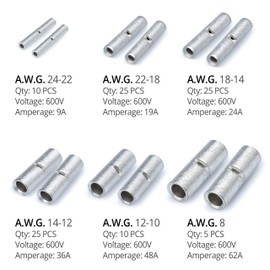Wirefy 100 PCS Non Insulated Butt Connectors Kit - Uninsulated Crimp Wire Connectors - 24-8 AWG