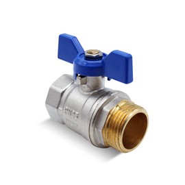 DOJA Barcelona Ball Valve, Water Stopcock, 1 Inch, Blue, PN-25 Male Thread, Female Thread, in Brass, Ball Valves with Wing Handle for Toilet, Water with Gas, Sanitary Hoses