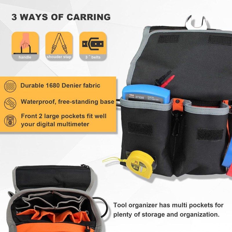 MELOTOUGH Electrician Tool Pouch Bag with Shoulder Strap 20 Pockets